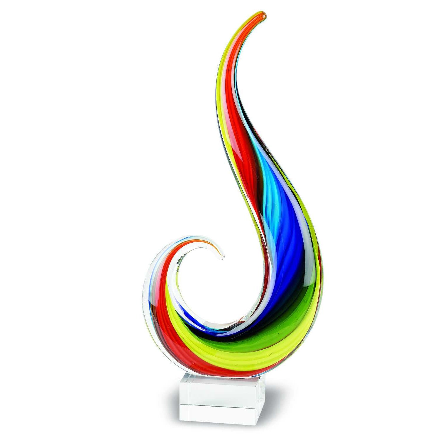 12" Clear Red Blue Yellow Murano Glass Modern Abstract Tabletop Sculpture-Sculptures-DECOROLALA