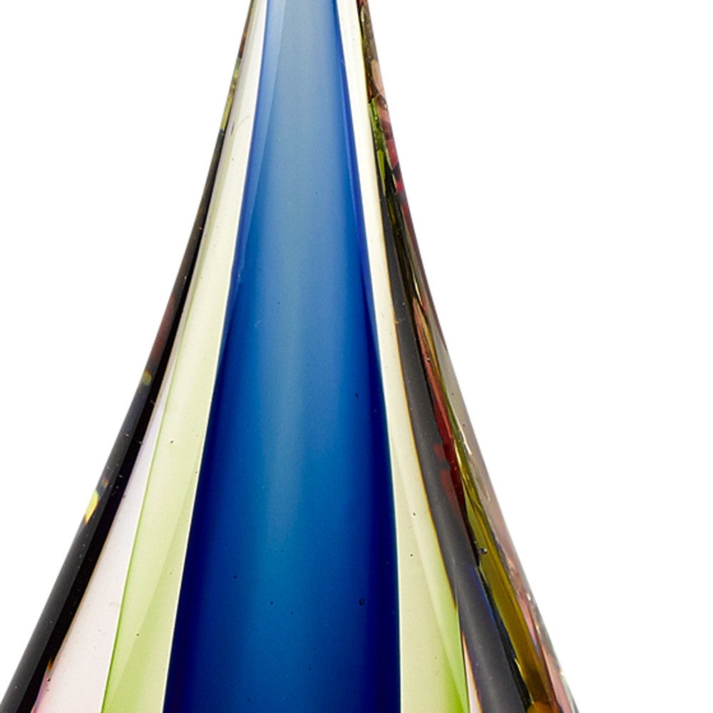 12" Clear Red Blue Yellow Murano Glass Modern Abstract Tabletop Sculpture-Sculptures-DECOROLALA