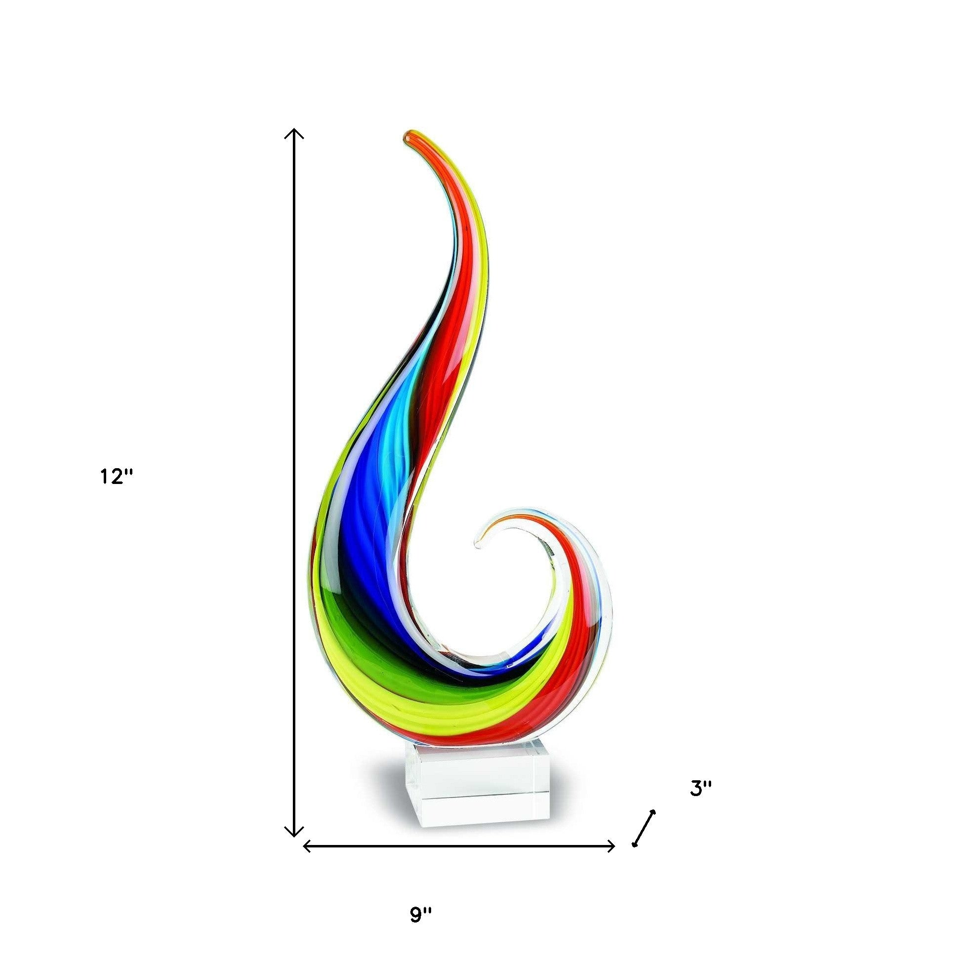 12" Clear Red Blue Yellow Murano Glass Modern Abstract Tabletop Sculpture-Sculptures-DECOROLALA