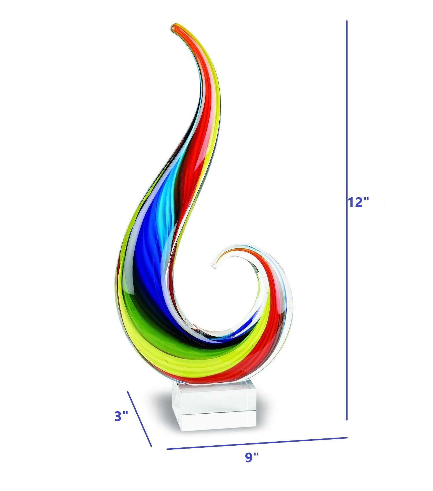 12" Clear Red Blue Yellow Murano Glass Modern Abstract Tabletop Sculpture-Sculptures-DECOROLALA