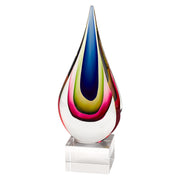 12" Clear Red Blue Yellow Murano Glass Modern Abstract Tabletop Sculpture-Sculptures-DECOROLALA