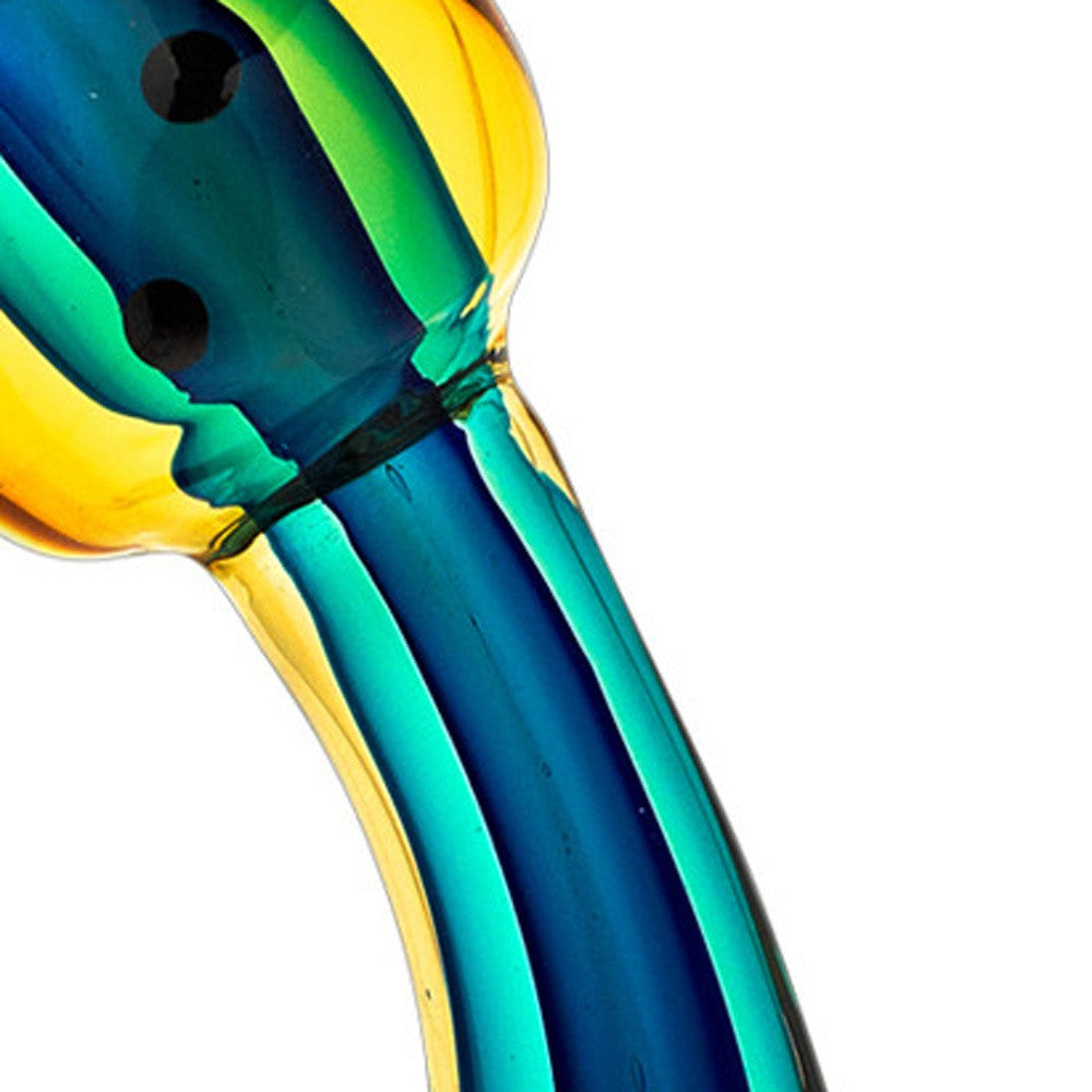 12" Clear Yellow Green Black Murano Glass Cat Figurine Tabletop Sculpture-Sculptures-DECOROLALA