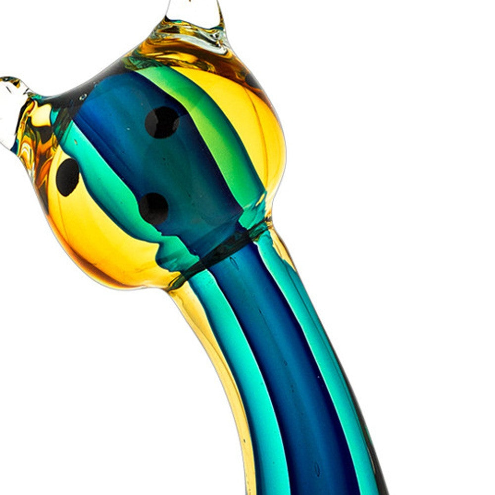 12" Clear Yellow Green Black Murano Glass Cat Figurine Tabletop Sculpture-Sculptures-DECOROLALA