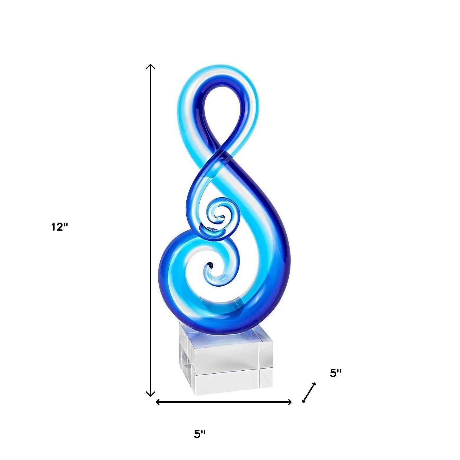 12" Clear and Blue Murano Glass Modern Abstract Tabletop Sculpture-Sculptures-DECOROLALA