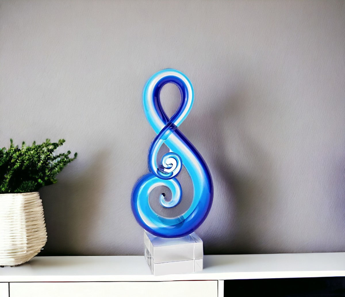 12" Clear and Blue Murano Glass Modern Abstract Tabletop Sculpture-Sculptures-DECOROLALA