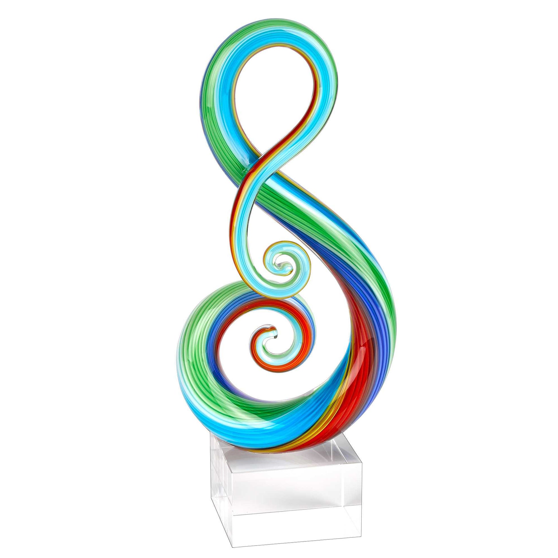 12" Clear and Rainbow Murano Glass Modern Abstract Tabletop Sculpture-Sculptures-DECOROLALA