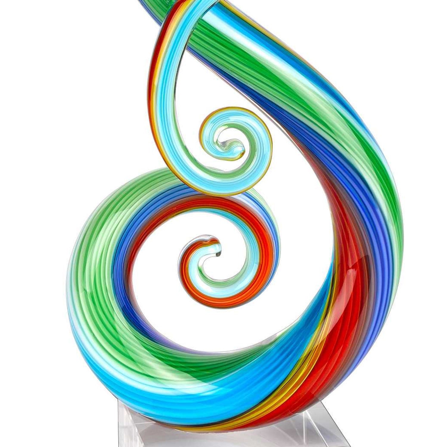 12" Clear and Rainbow Murano Glass Modern Abstract Tabletop Sculpture-Sculptures-DECOROLALA