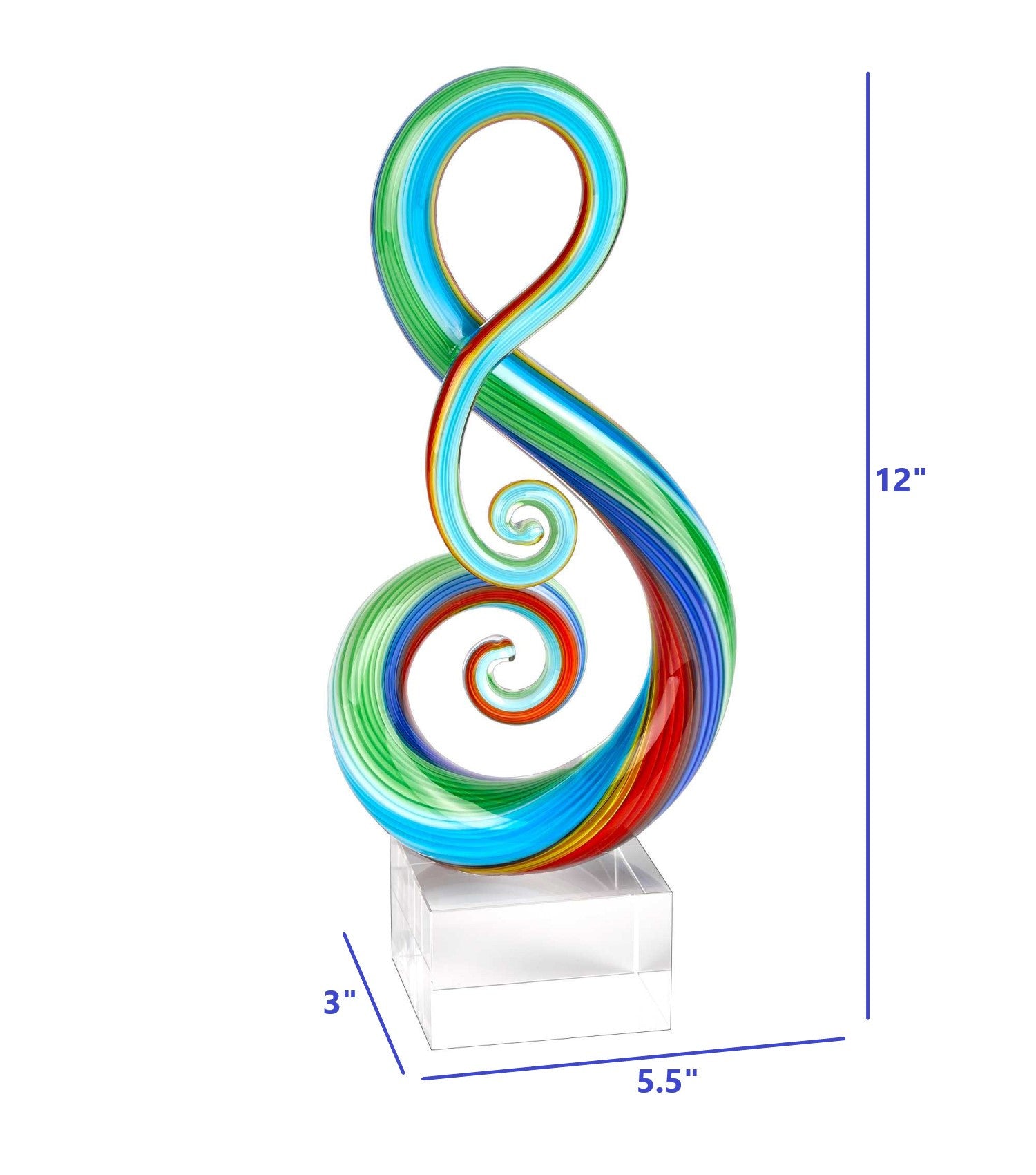 12" Clear and Rainbow Murano Glass Modern Abstract Tabletop Sculpture-Sculptures-DECOROLALA