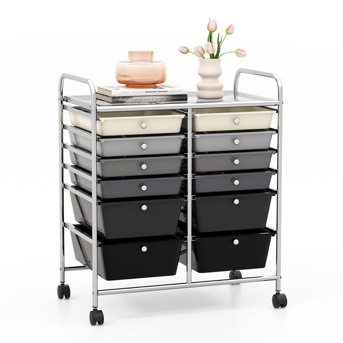 12-Drawer Rolling Storage Cart with Removable Drawers and Lockable Wheels-Gray-File Cabinets-DECOROLALA