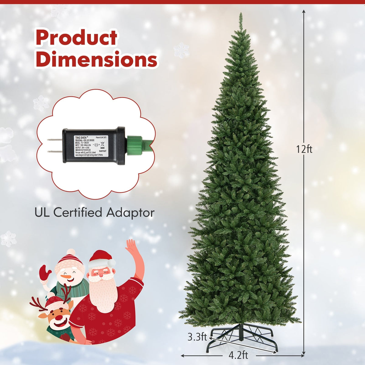 12 FT Artificial Christmas Tree with 800 Warm White LED Lights for Home Party Shopping Mall-Christmas Trees-DECOROLALA
