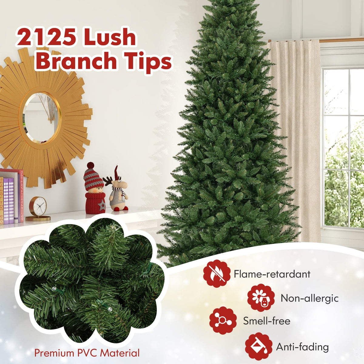 12 FT Artificial Christmas Tree with 800 Warm White LED Lights for Home Party Shopping Mall-Christmas Trees-DECOROLALA