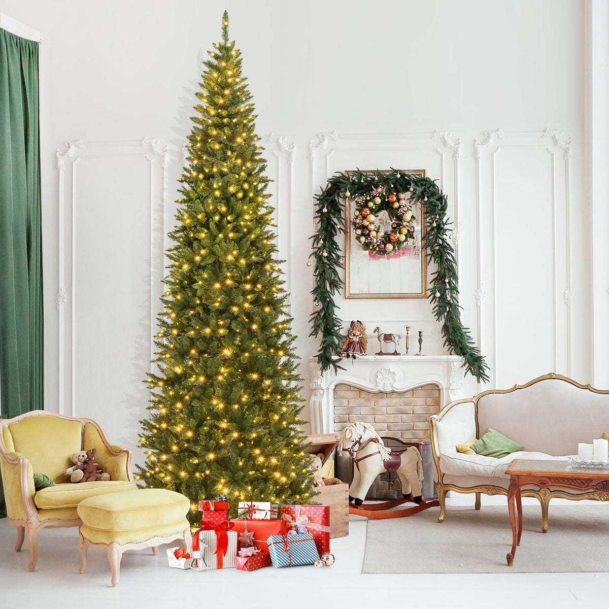 12 FT Artificial Christmas Tree with 800 Warm White LED Lights for Home Party Shopping Mall-Christmas Trees-DECOROLALA