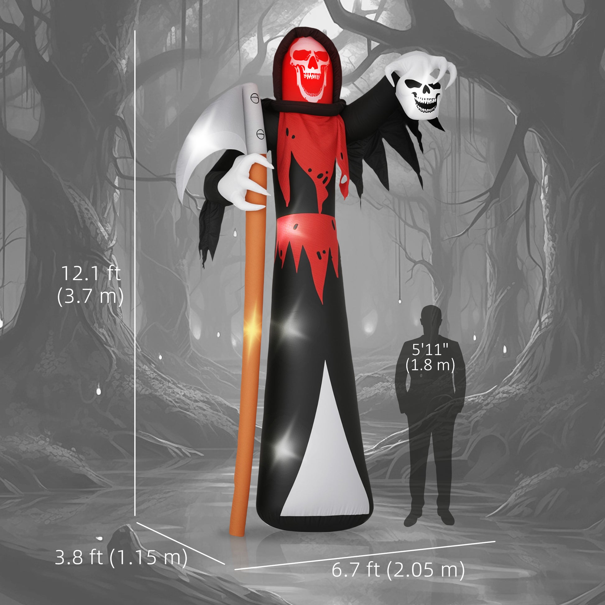 12 FT Halloween Inflatable Grim Reaper, Blow Up Garden Decor with Built-in Lights for Halloween Party Indoor, Outdoor-Home Furnishings > Holiday & Seasonal > Halloween Decorations-DECOROLALA