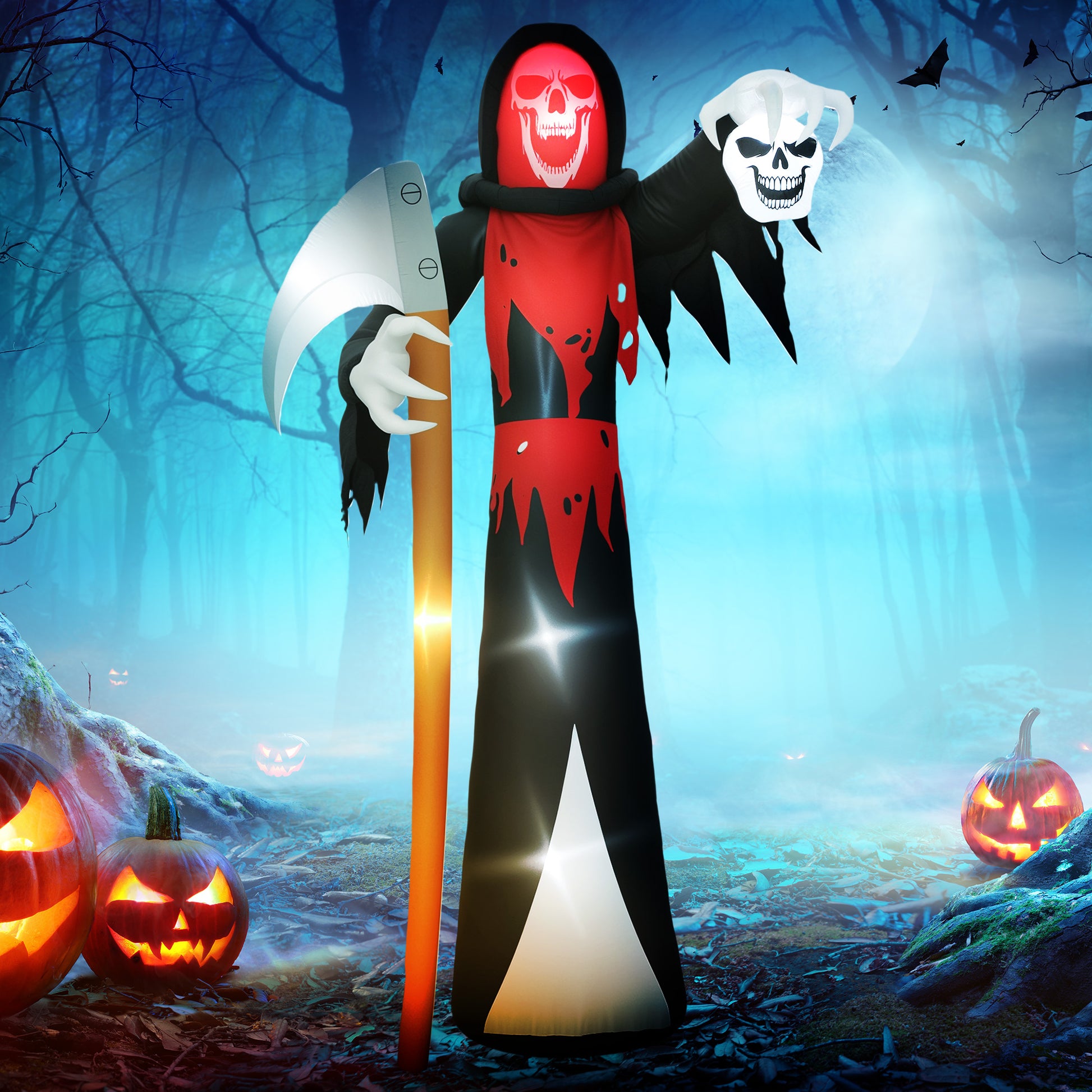 12 FT Halloween Inflatable Grim Reaper, Blow Up Garden Decor with Built-in Lights for Halloween Party Indoor, Outdoor-Home Furnishings > Holiday & Seasonal > Halloween Decorations-DECOROLALA