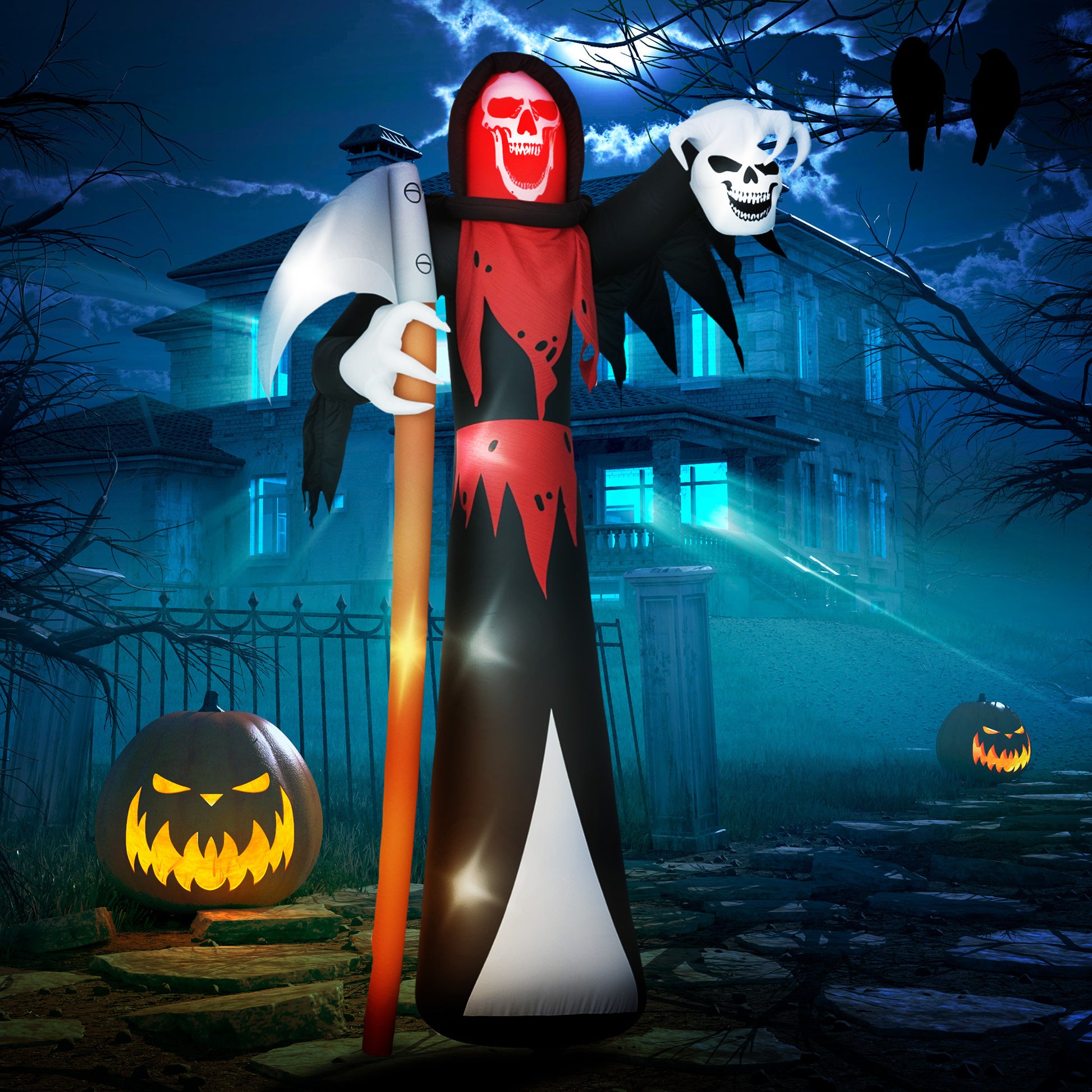 12 FT Halloween Inflatable Grim Reaper, Blow Up Garden Decor with Built-in Lights for Halloween Party Indoor, Outdoor-Home Furnishings > Holiday & Seasonal > Halloween Decorations-DECOROLALA