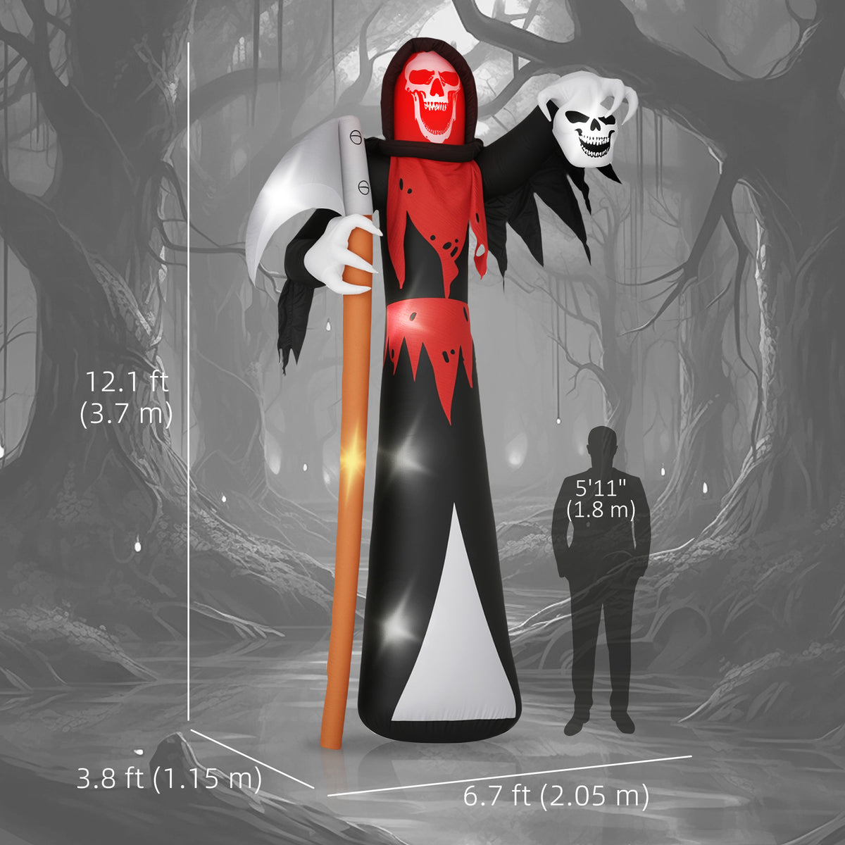 12 FT Halloween Inflatable Grim Reaper with LED Lights-Home Furnishings > Holiday & Seasonal > Halloween Decorations-DECOROLALA