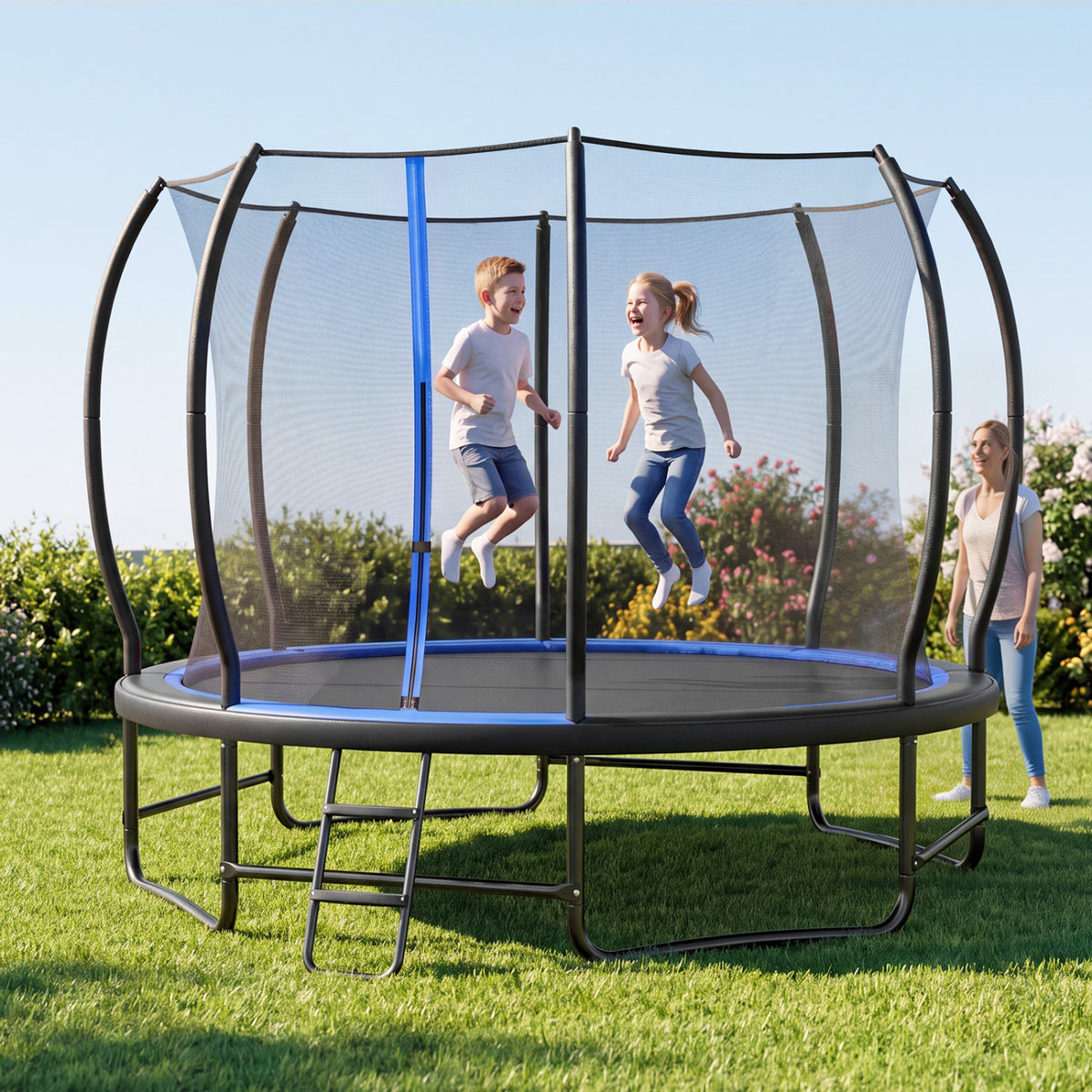 12 FT Outdoor Recreational Trampoline with Enclosure Net and Ladder-Trampolines-DECOROLALA