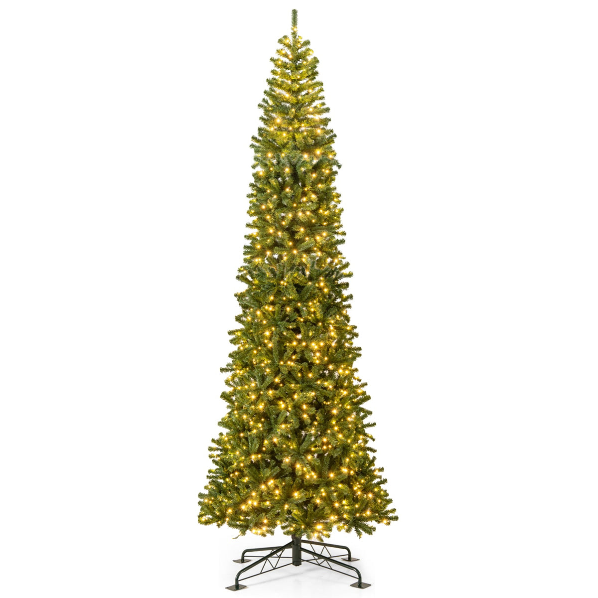 12 FT Tall Prelit Hinged Artificial Christmas Tree with 2536 PVC Branch Tips-Christmas Trees-DECOROLALA