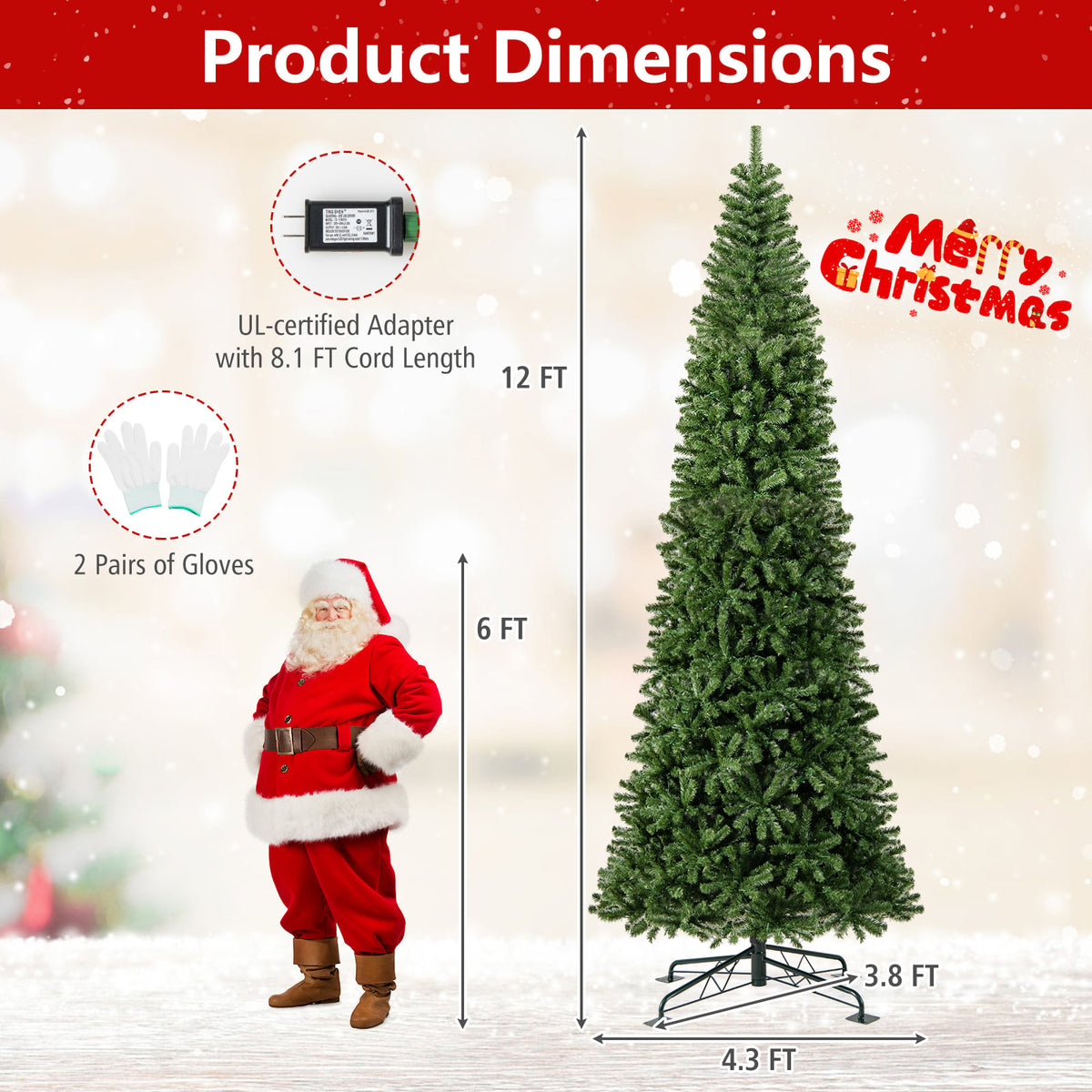12 FT Tall Prelit Hinged Artificial Christmas Tree with 2536 PVC Branch Tips-Christmas Trees-DECOROLALA