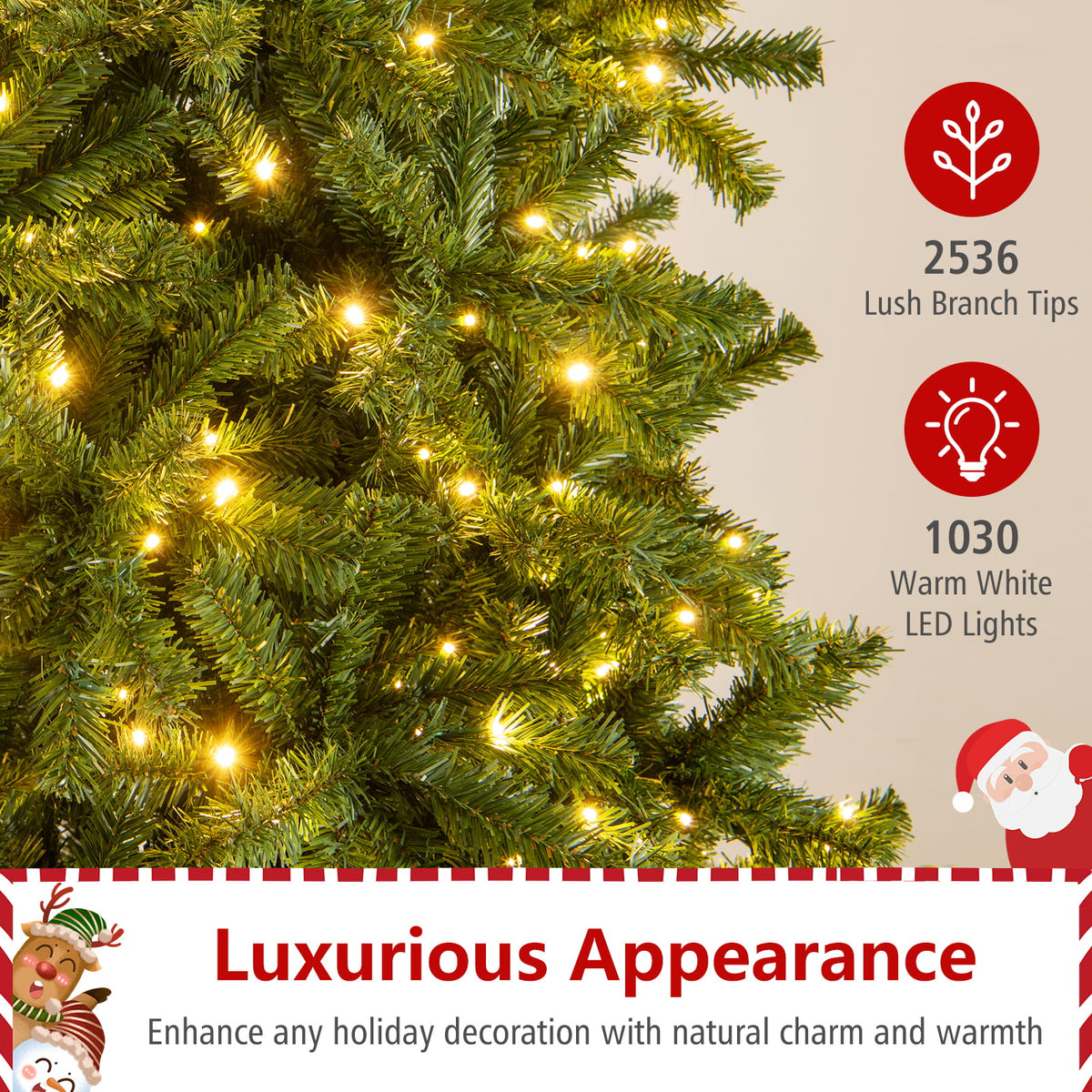12 FT Tall Prelit Hinged Artificial Christmas Tree with 2536 PVC Branch Tips-Christmas Trees-DECOROLALA