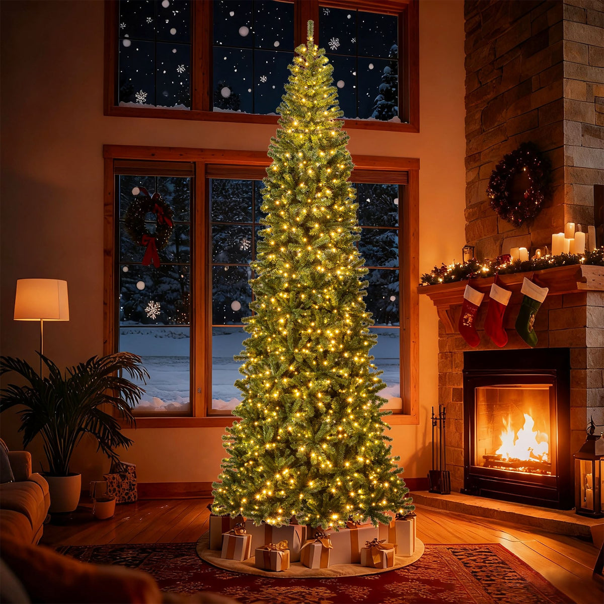 12 FT Tall Prelit Hinged Artificial Christmas Tree with 2536 PVC Branch Tips-Christmas Trees-DECOROLALA