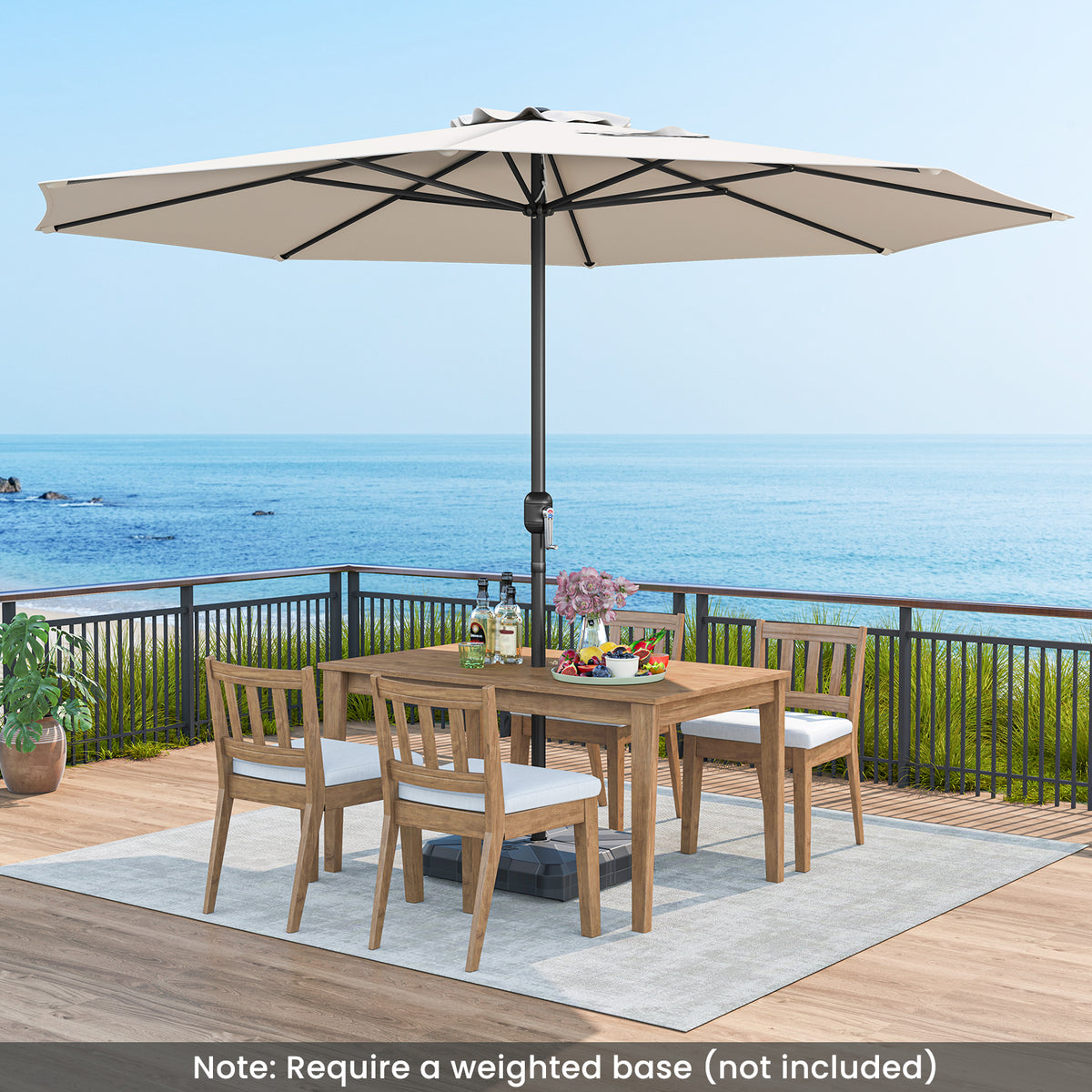 12 Feet Patio Umbrella with Crank Handle and 8 Sturdy Ribs-Beige-Outdoor Umbrellas-DECOROLALA