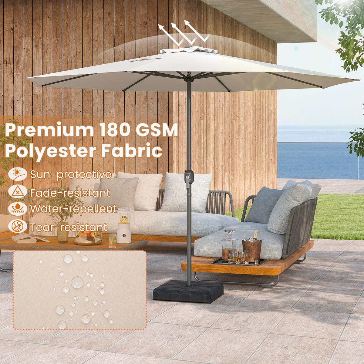 12 Feet Patio Umbrella with Crank Handle and 8 Sturdy Ribs-Beige-Outdoor Umbrellas-DECOROLALA
