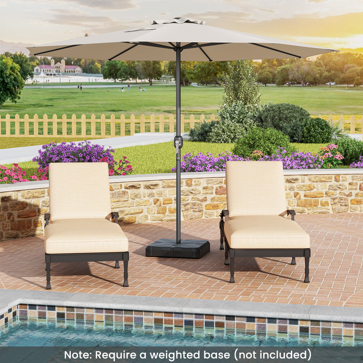 12 Feet Patio Umbrella with Crank Handle and 8 Sturdy Ribs-Beige-Outdoor Umbrellas-DECOROLALA