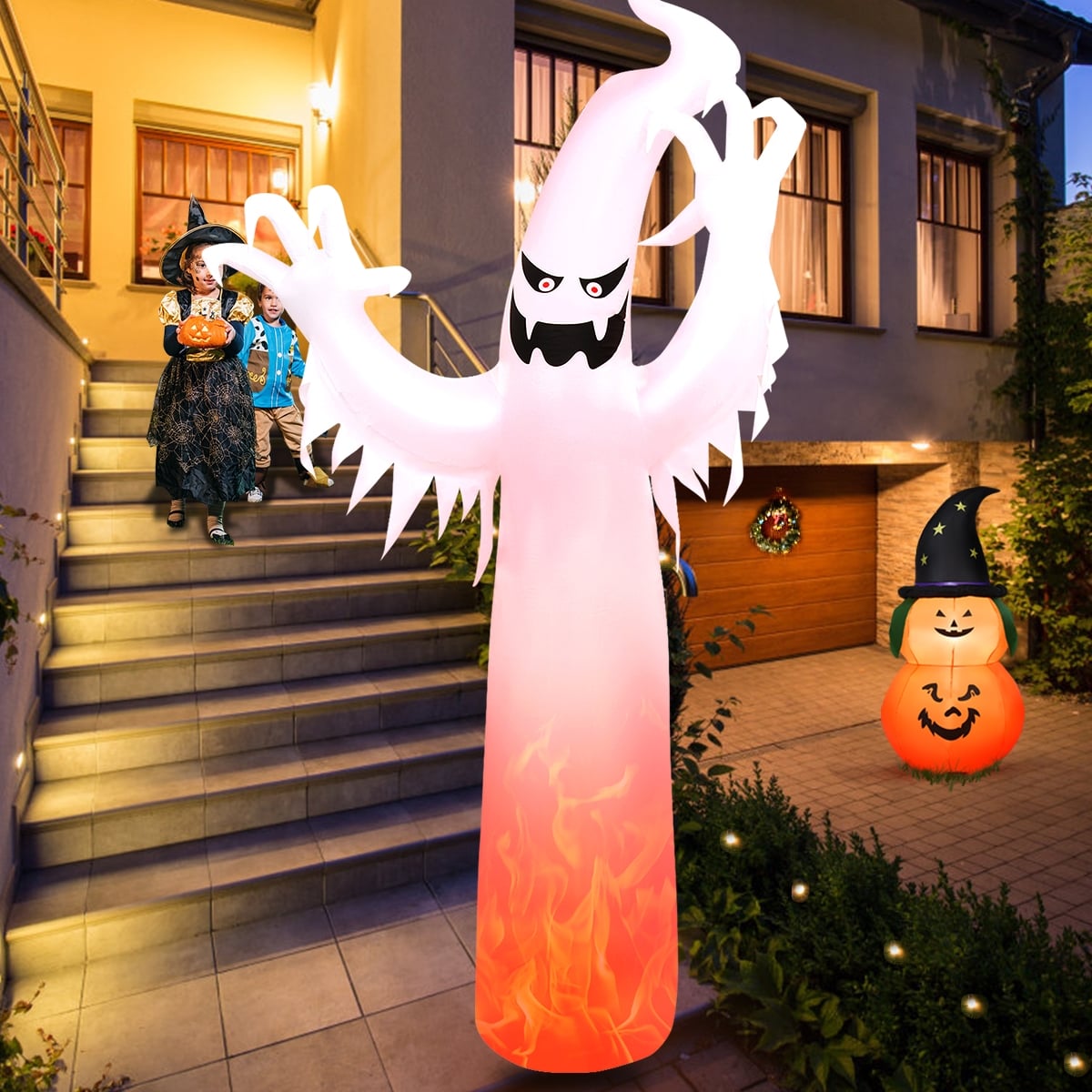 12 Ft Halloween Inflatable Ghost with LED Flame Lights-Halloween Decorations-DECOROLALA