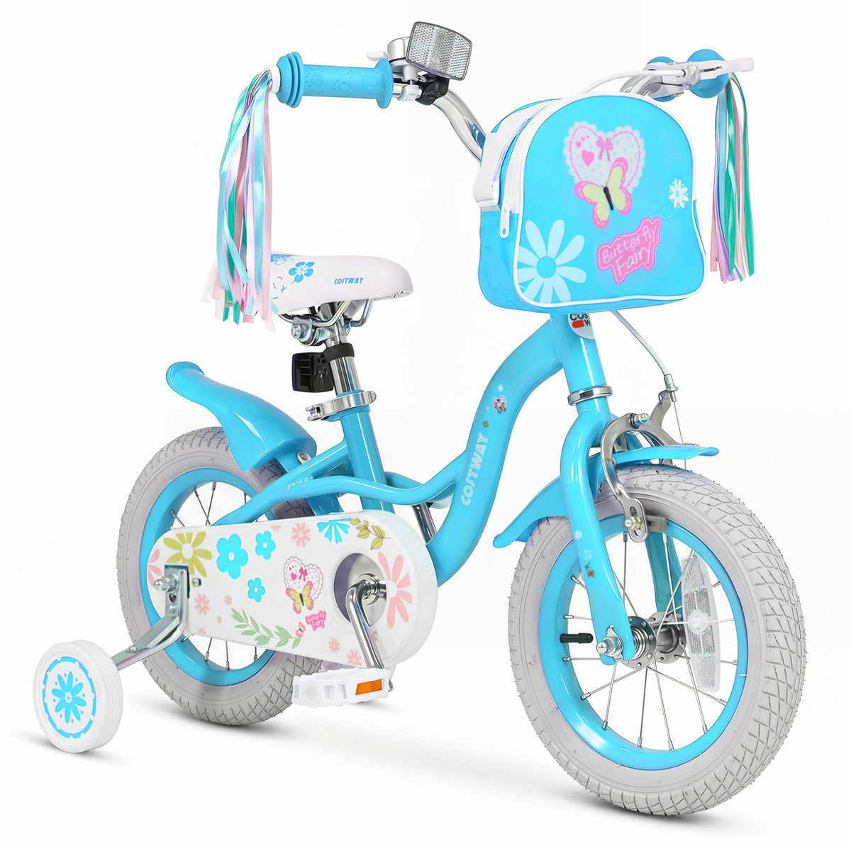 12" Girls Bike with Training Wheels, Front Bag, and Streamers-Kids Bikes-DECOROLALA
