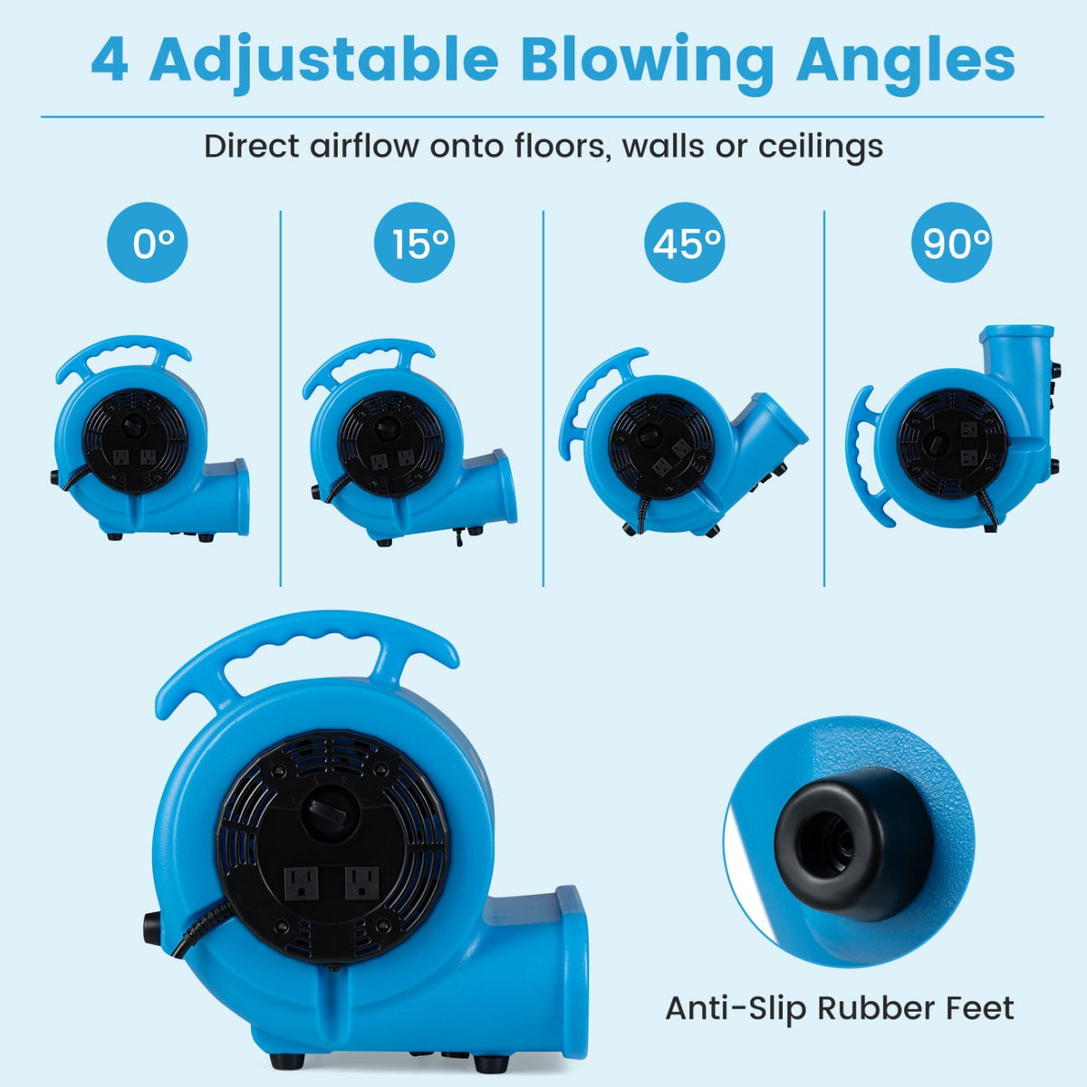 1/2 HP Air Mover 3-Speed 2800 CFM Commercial Blower Fan-Blue-Climate Control Appliances-DECOROLALA