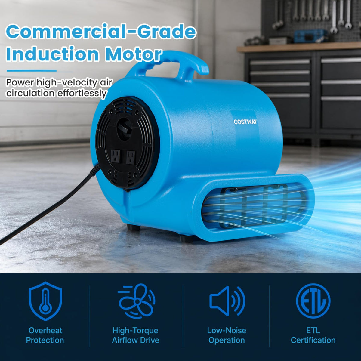 1/2 HP Air Mover 3-Speed 2800 CFM Commercial Blower Fan-Blue-Climate Control Appliances-DECOROLALA
