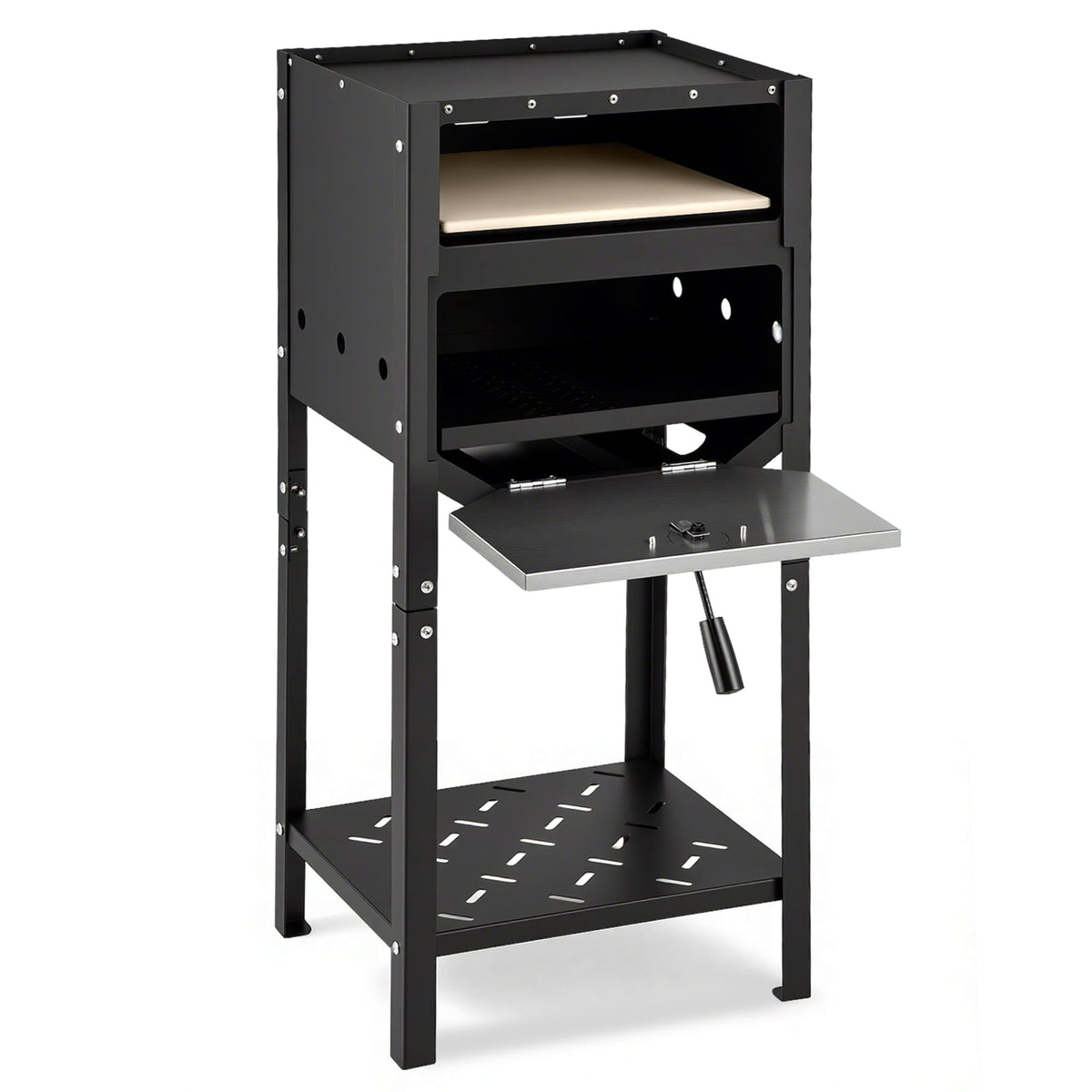 12 Inch Outdoor Pizza Oven with Ash Tray and Wood Storage-Black-Outdoor Grills-DECOROLALA