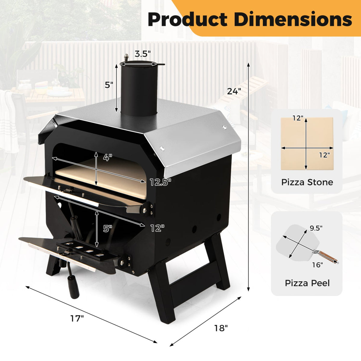 12 Inch Outdoor Pizza Oven with Pizza Stone for Patio Backyard Camping BBQ-Black-Outdoor Grills-DECOROLALA