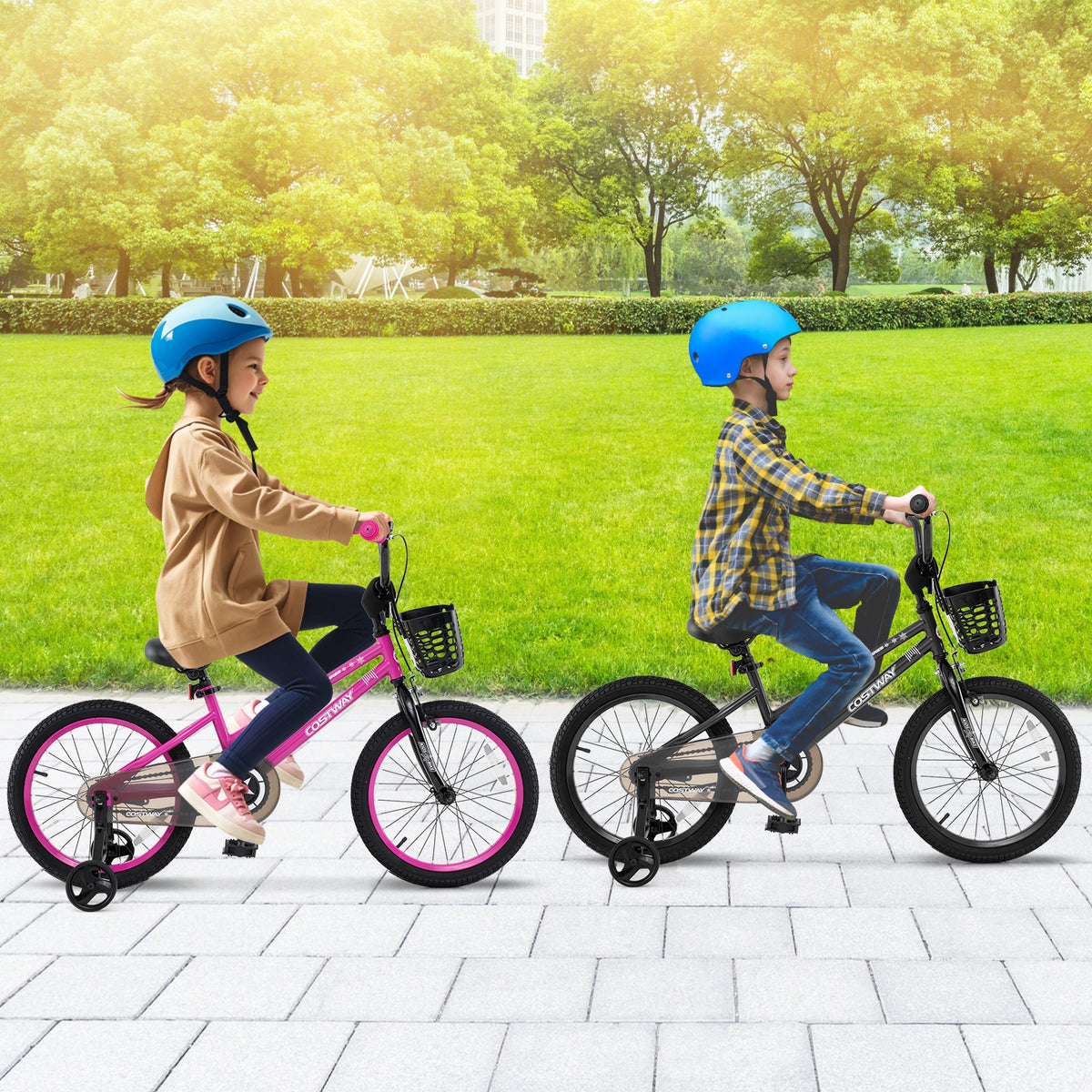 12" Kids Bike with Training Wheels and Basket - Ages 3-4 Years-Kids Bike-DECOROLALA