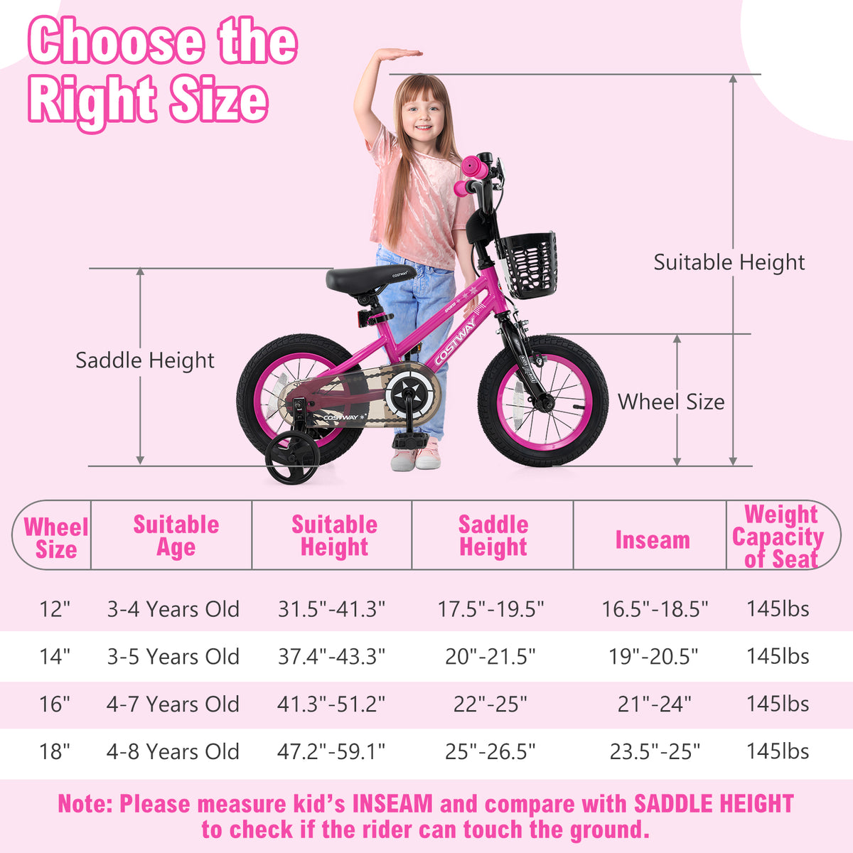 12" Kids Bike with Training Wheels and Basket - Ages 3-4 Years-Kids Bike-DECOROLALA