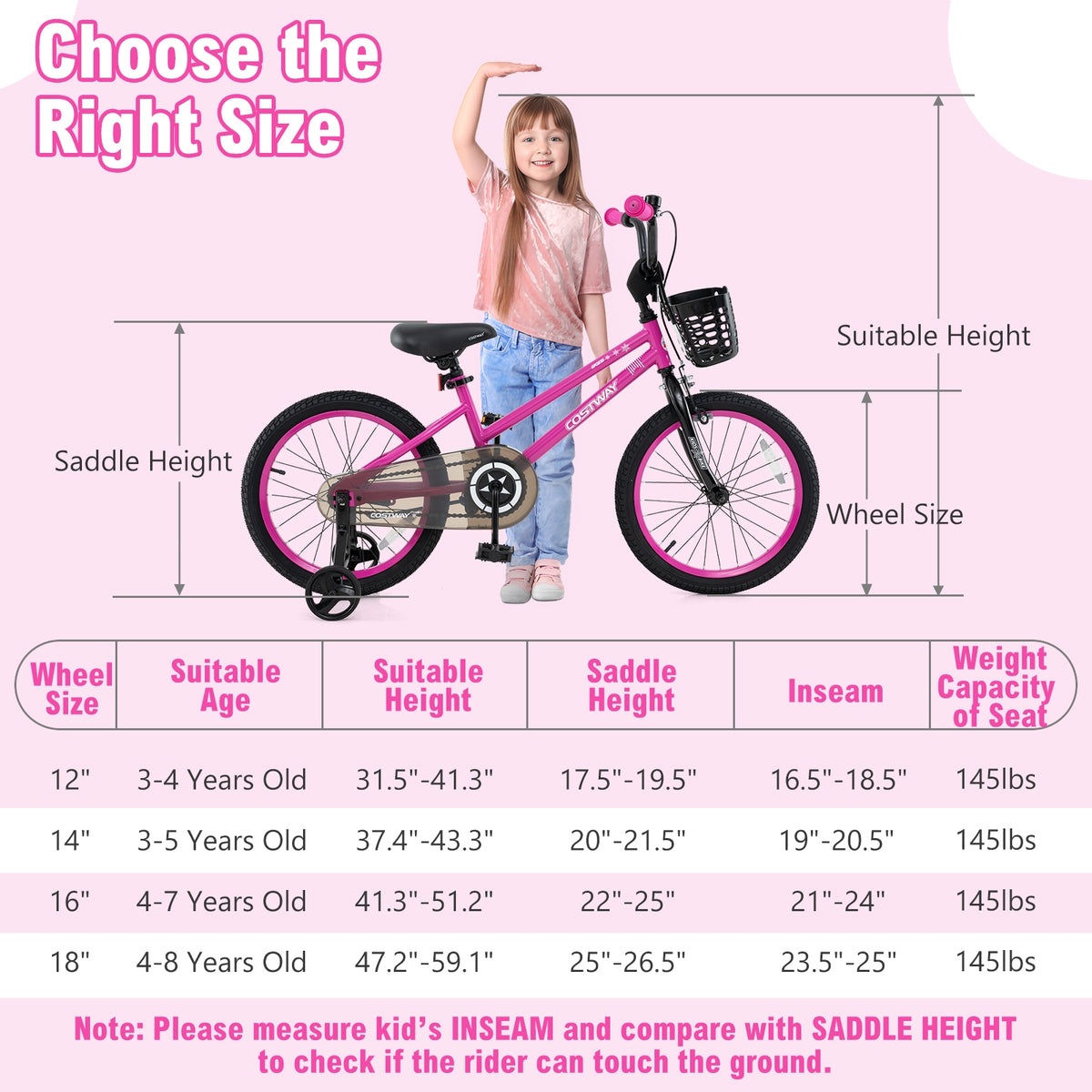12" Kids Bike with Training Wheels and Basket - Ages 3-4 Years-Kids Bike-DECOROLALA