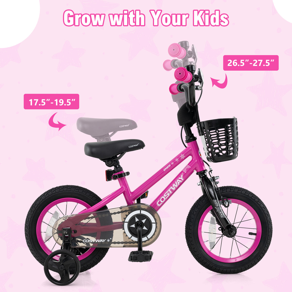 12" Kids Bike with Training Wheels and Basket - Ages 3-4 Years-Kids Bike-DECOROLALA