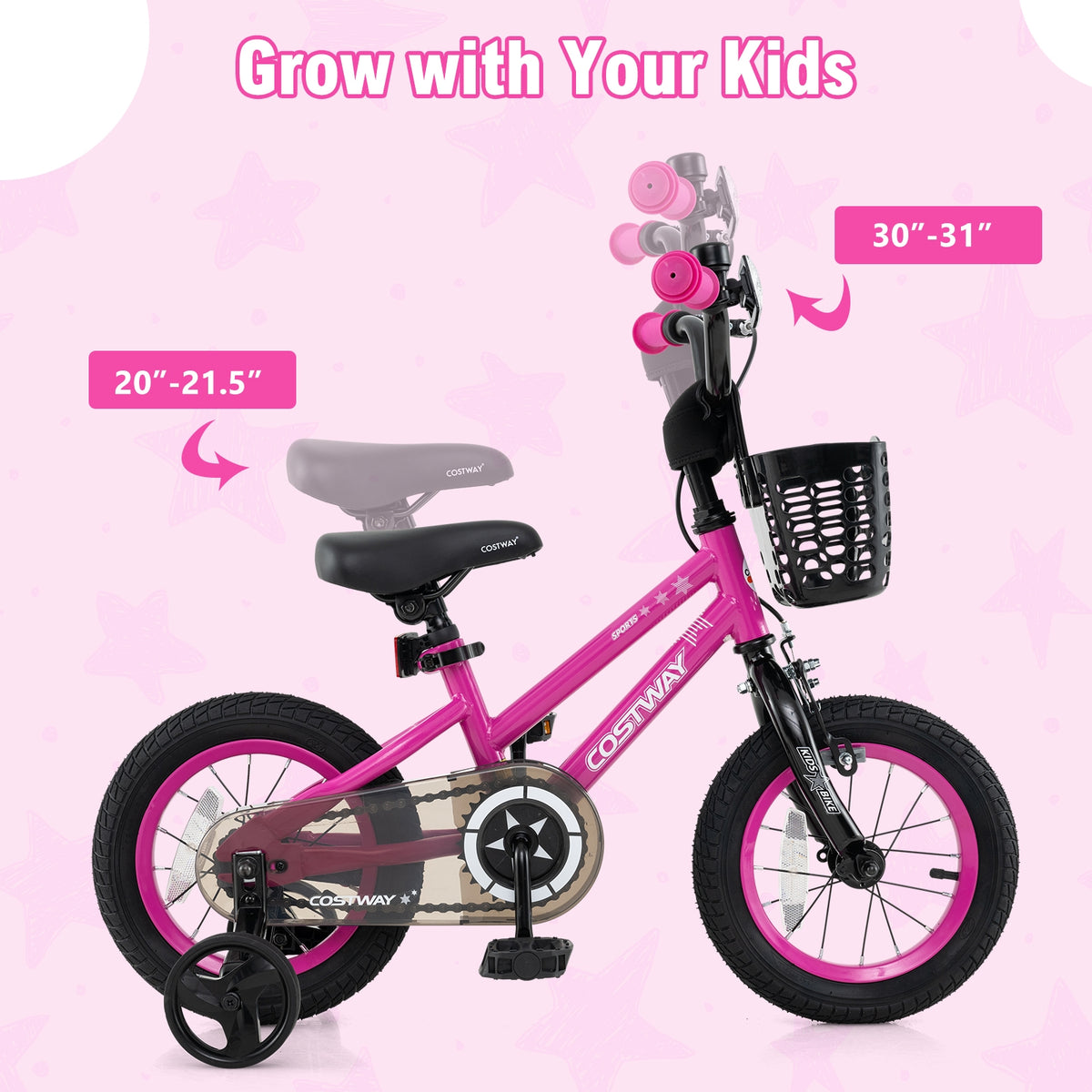12" Kids Bike with Training Wheels and Basket - Ages 3-4 Years-Kids Bike-DECOROLALA