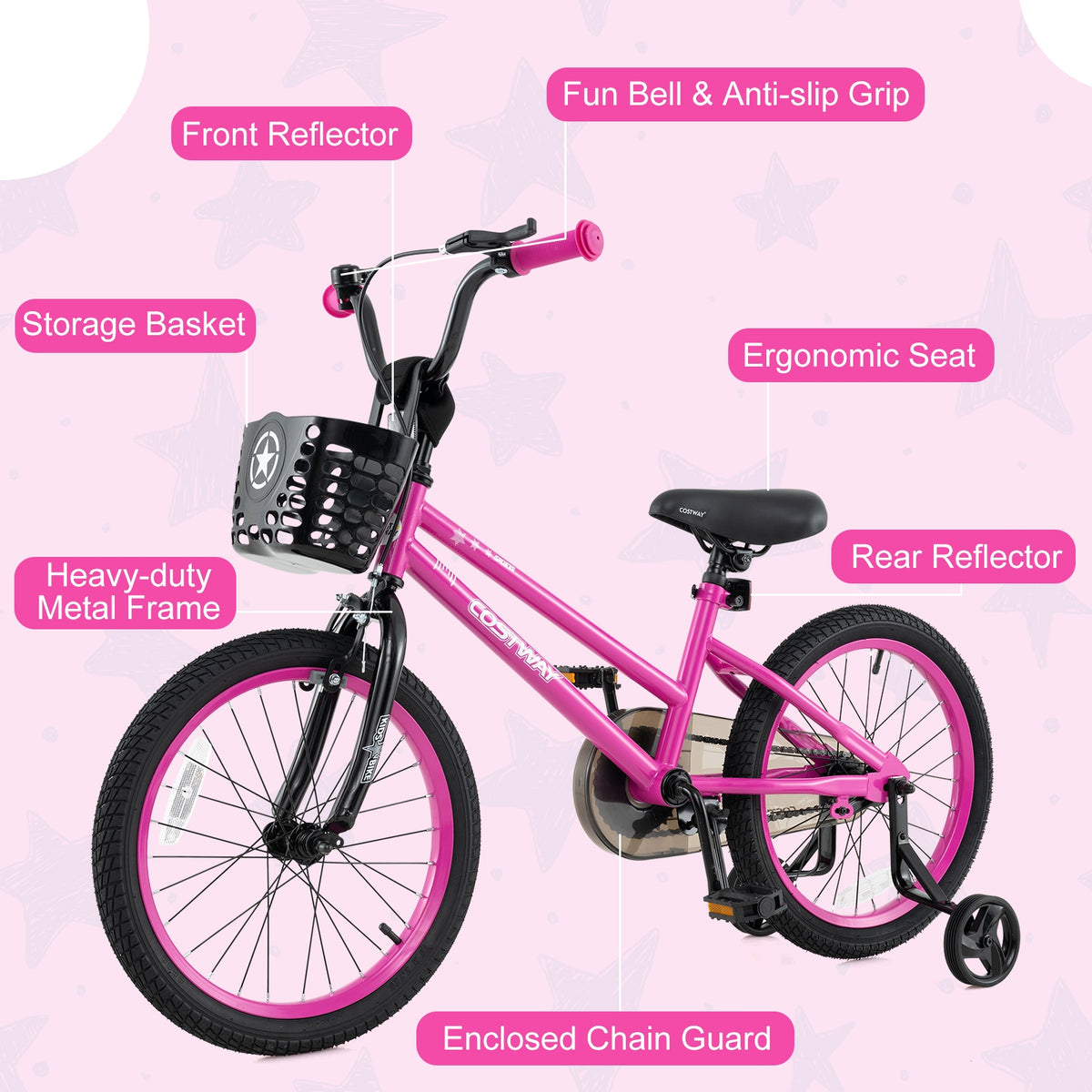 12" Kids Bike with Training Wheels and Basket - Ages 3-4 Years-Kids Bike-DECOROLALA