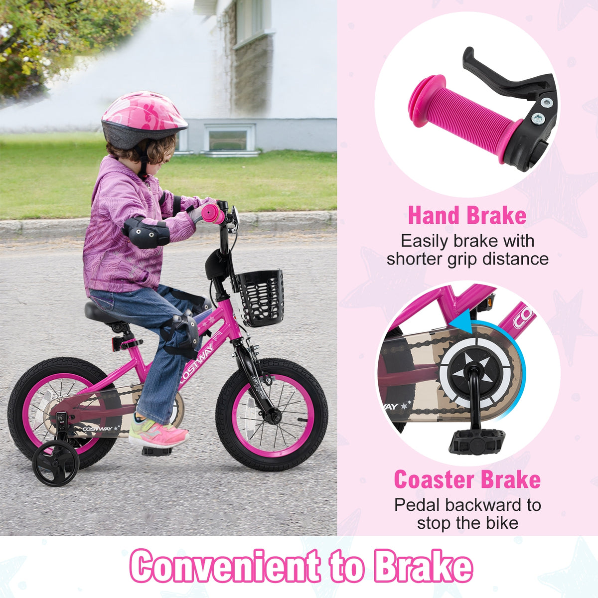12" Kids Bike with Training Wheels and Basket - Ages 3-4 Years-Kids Bike-DECOROLALA