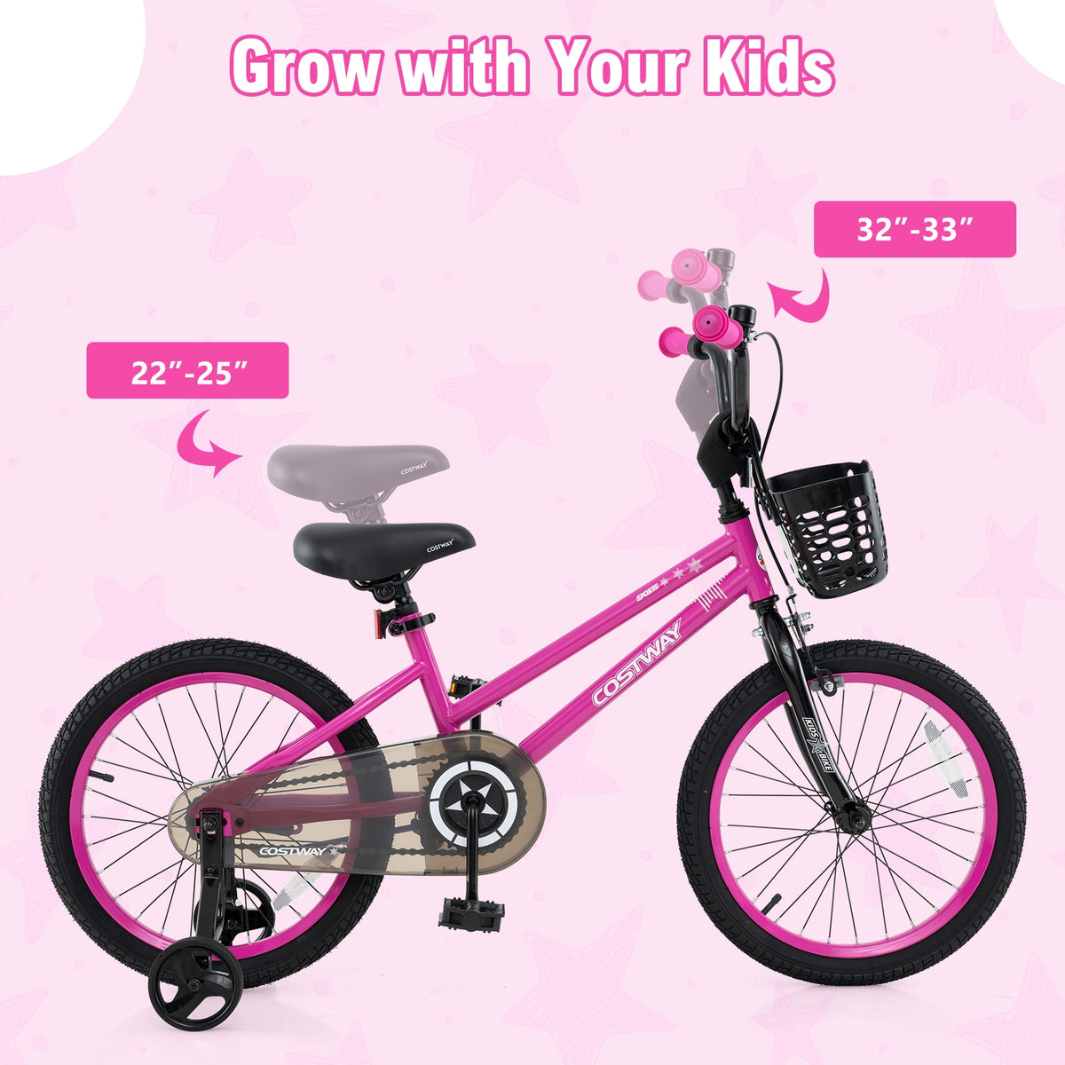 12" Kids Bike with Training Wheels and Basket - Ages 3-4 Years-Kids Bike-DECOROLALA