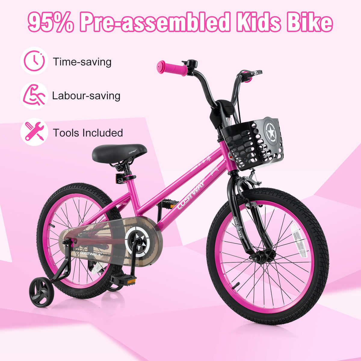 12" Kids Bike with Training Wheels and Basket - Ages 3-4 Years-Kids Bike-DECOROLALA
