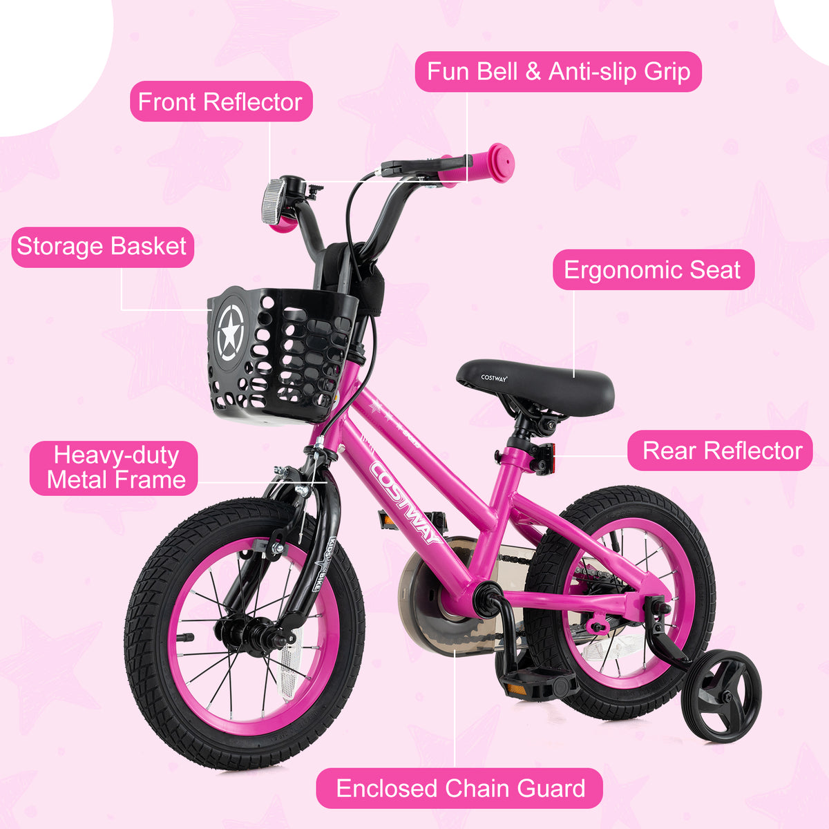12" Kids Bike with Training Wheels and Basket - Ages 3-4 Years-Kids Bike-DECOROLALA