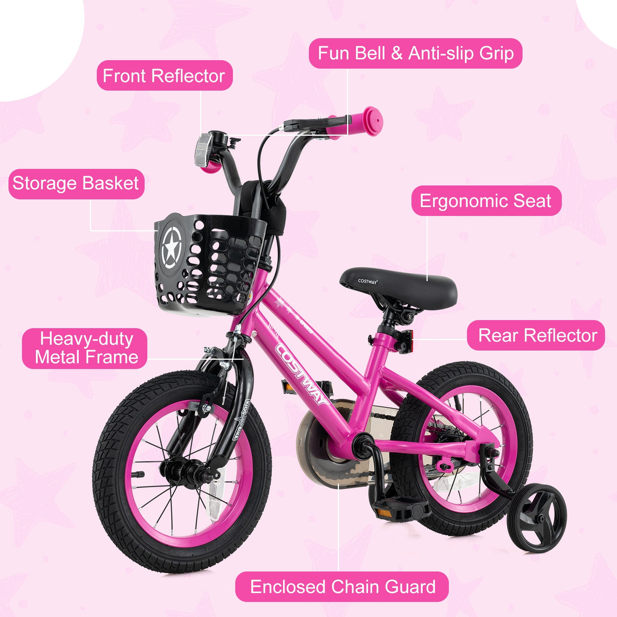 12" Kids Bike with Training Wheels and Basket - Ages 3-4 Years-Kids Bike-DECOROLALA