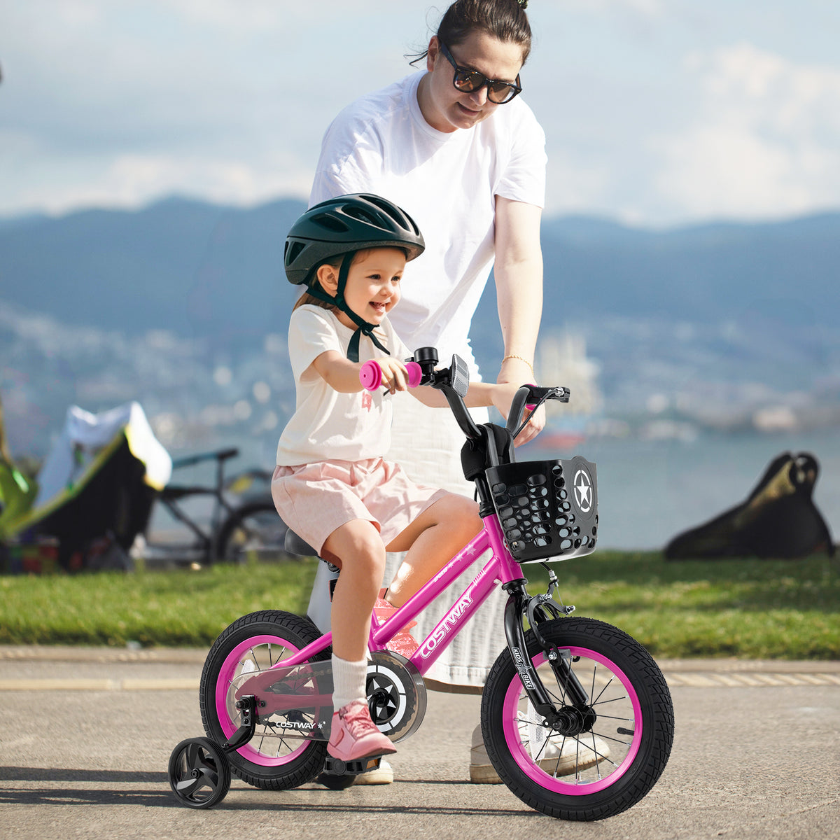 12" Kids Bike with Training Wheels and Basket - Ages 3-4 Years-Kids Bike-DECOROLALA
