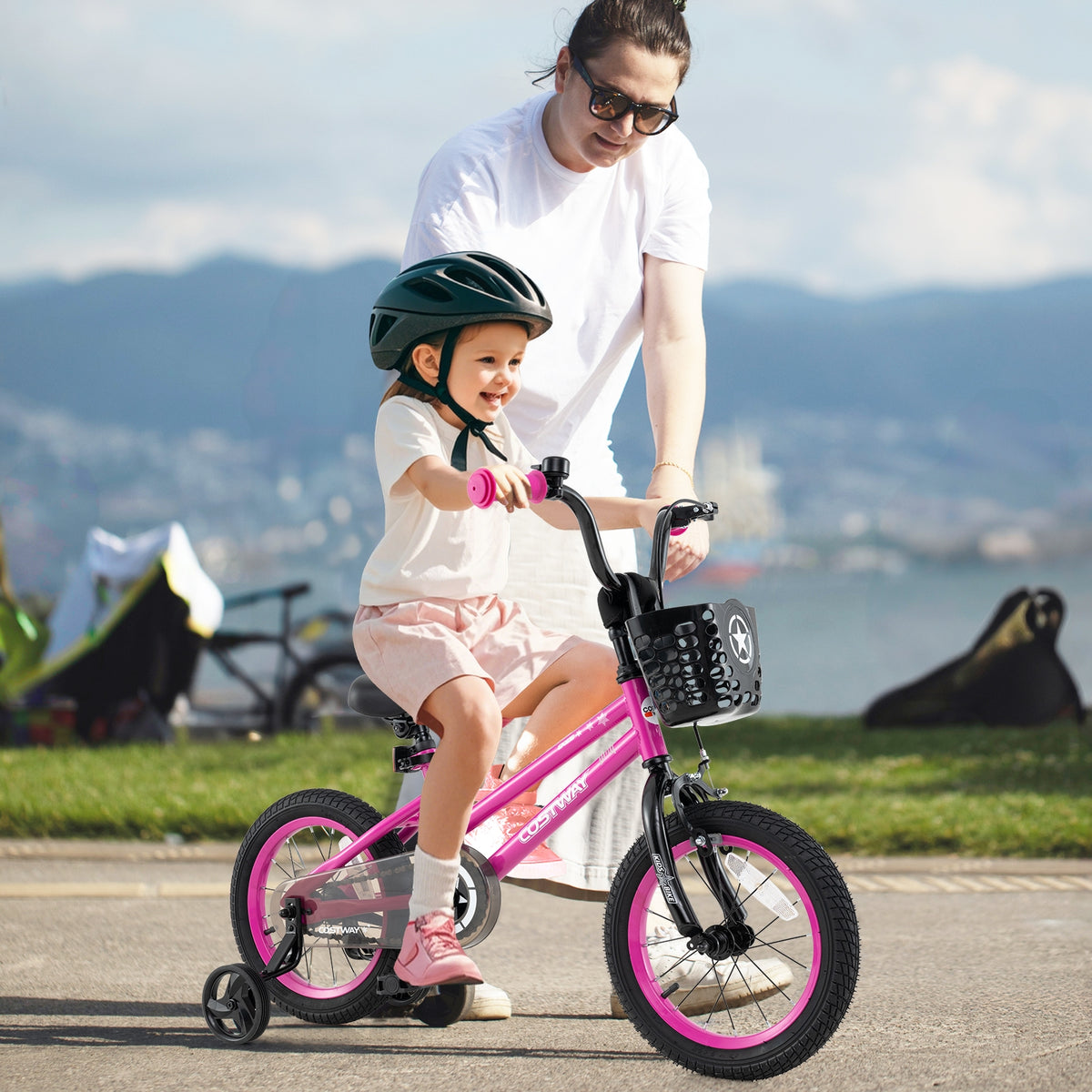 12" Kids Bike with Training Wheels and Basket - Ages 3-4 Years-Kids Bike-DECOROLALA