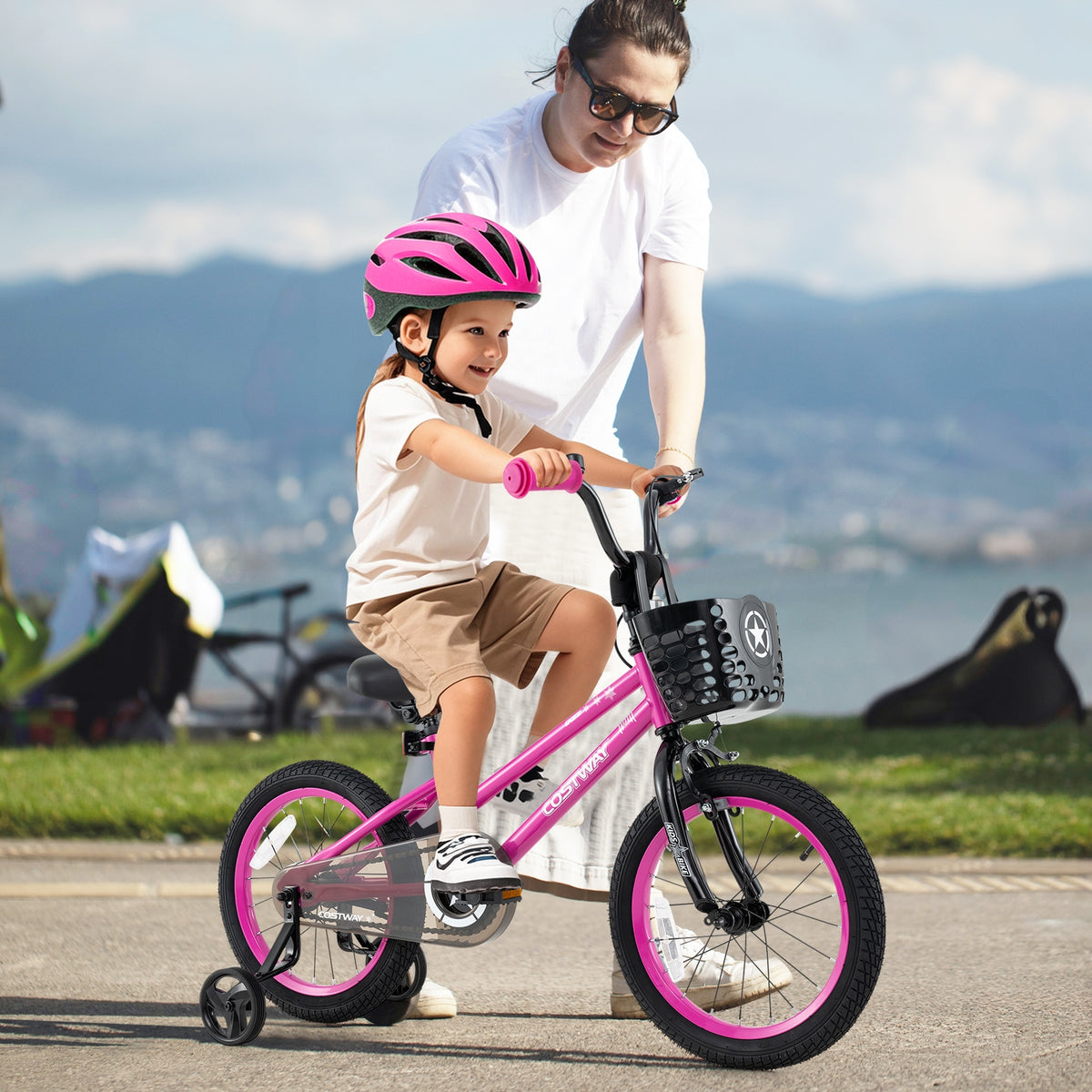 12" Kids Bike with Training Wheels and Basket - Ages 3-4 Years-Kids Bike-DECOROLALA