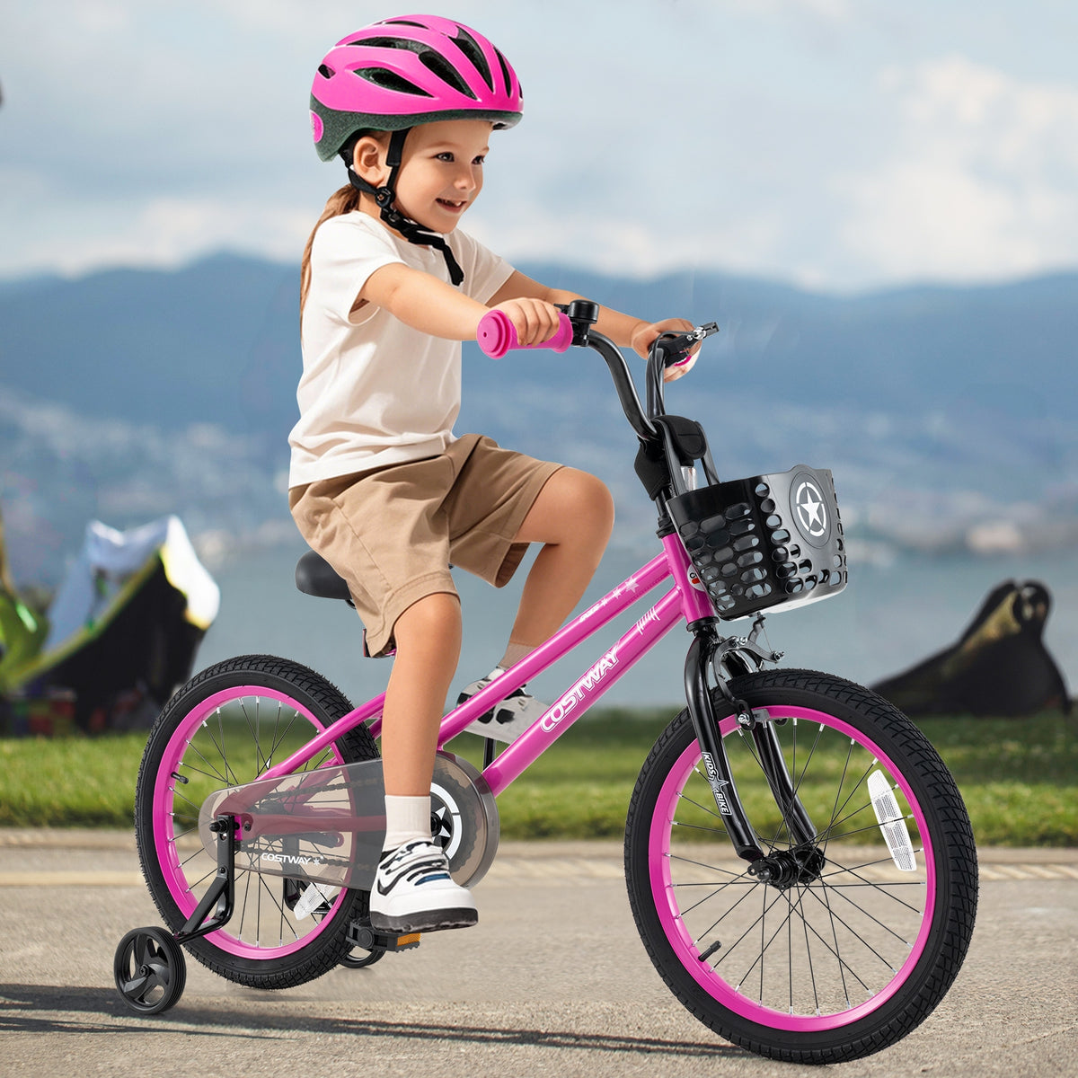 12" Kids Bike with Training Wheels and Basket - Ages 3-4 Years-Kids Bike-DECOROLALA