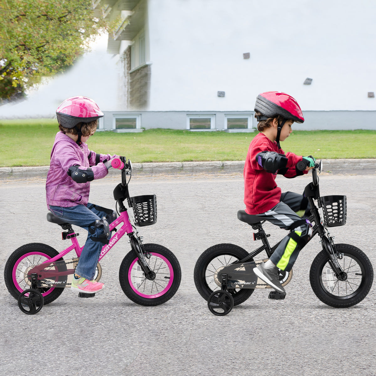 12" Kids Bike with Training Wheels and Basket - Ages 3-4 Years-Kids Bike-DECOROLALA